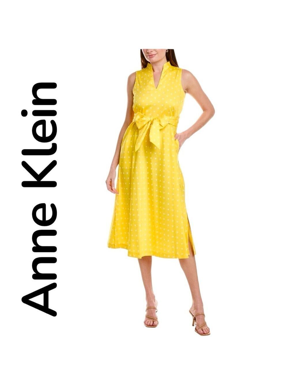Anne Klein-Size medium sunny yellow polkadot midi dress. Has pockets/tie. EUC!!!